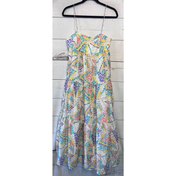 C/MEO Collective Maxi Dress Spaghetti Strap Size MED/6 White With Colorful Print - Picture 1 of 6